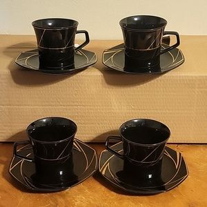 Gallery Collections by Ranmaru-Crystalline Black Cups and Saucers